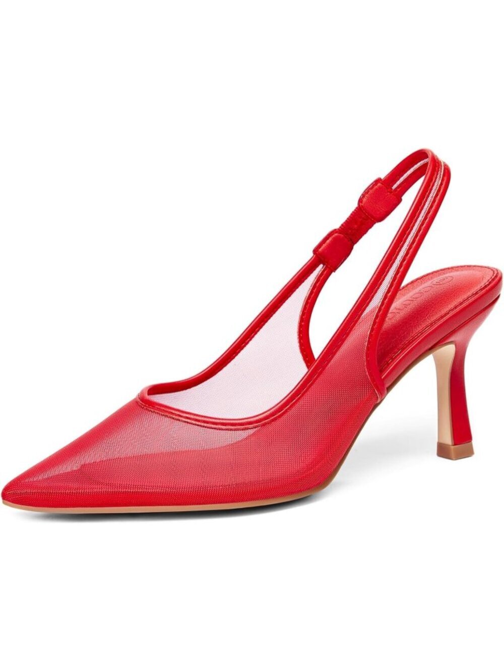 Women's Red Mesh Slingback Kitten Heels Pointed Toe Low Heel Pumps Sexy Shoes